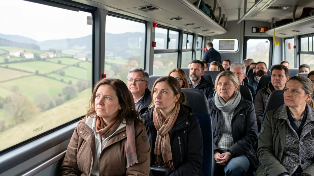 Imaxe xenérica de persoas nun autobús de viaxe.