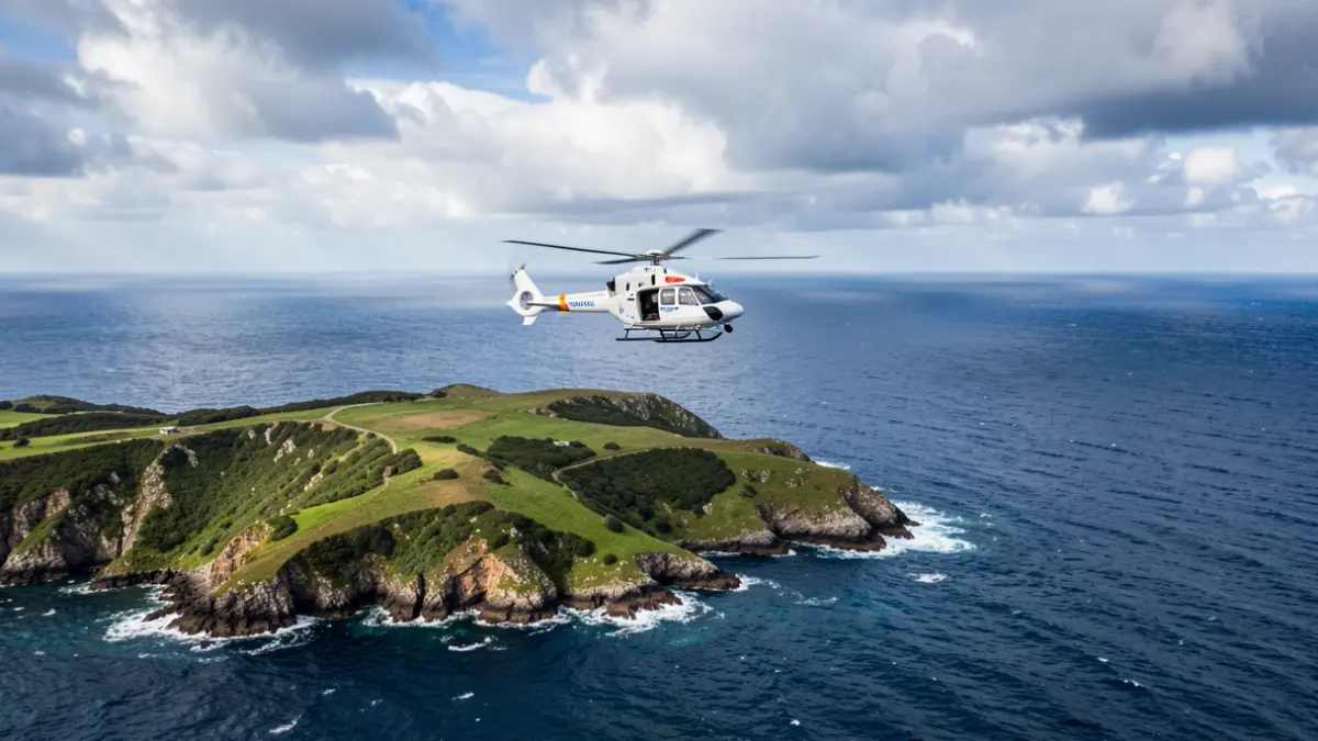 Imaxe xenérica de helicóptero de rescate sobre a costa galega.