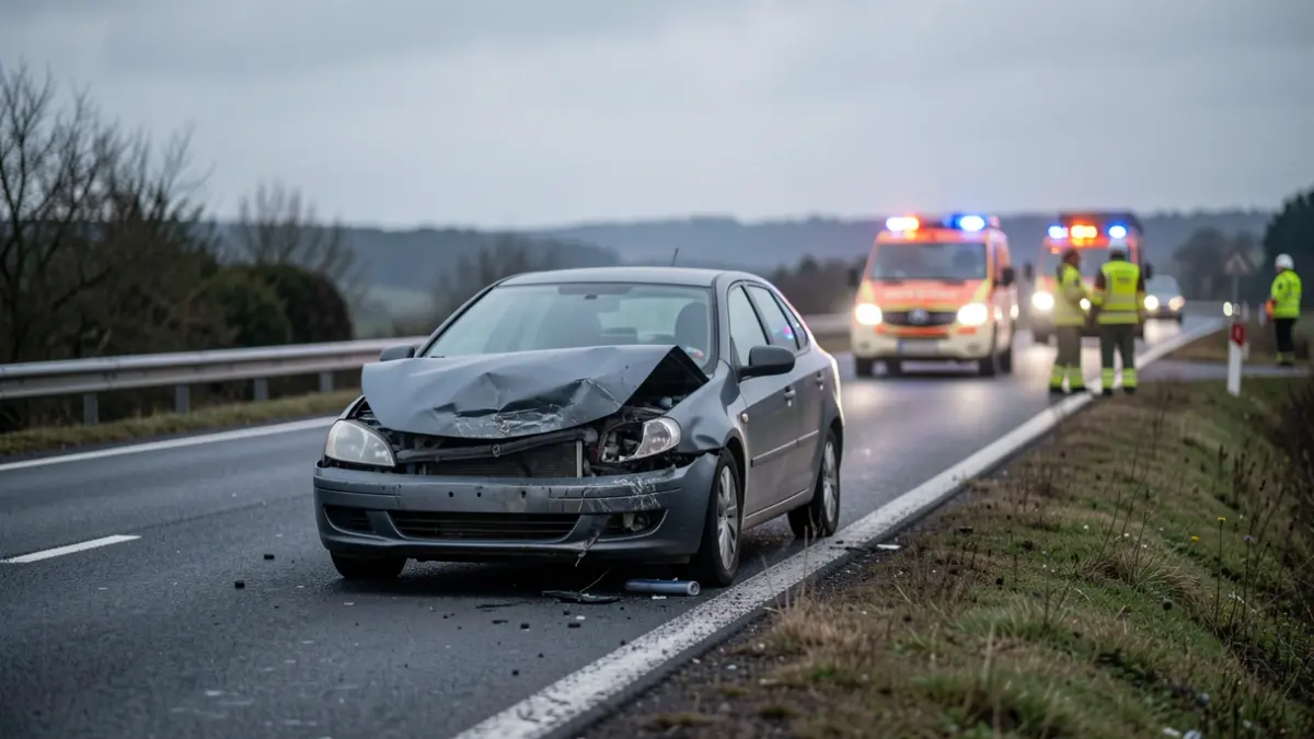 Imagen genérica de un accidente de tráfico en la carretera con luces de emergencia.