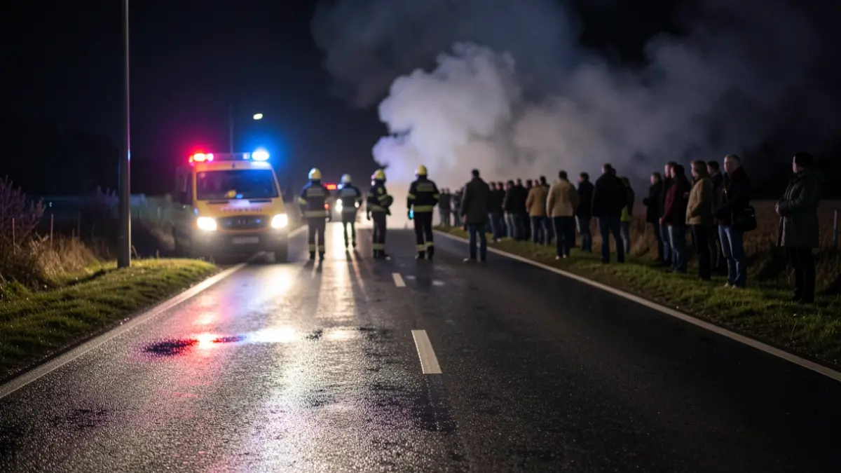 Imagen de una intervención de emergencia en una carretera con luces de aviso.