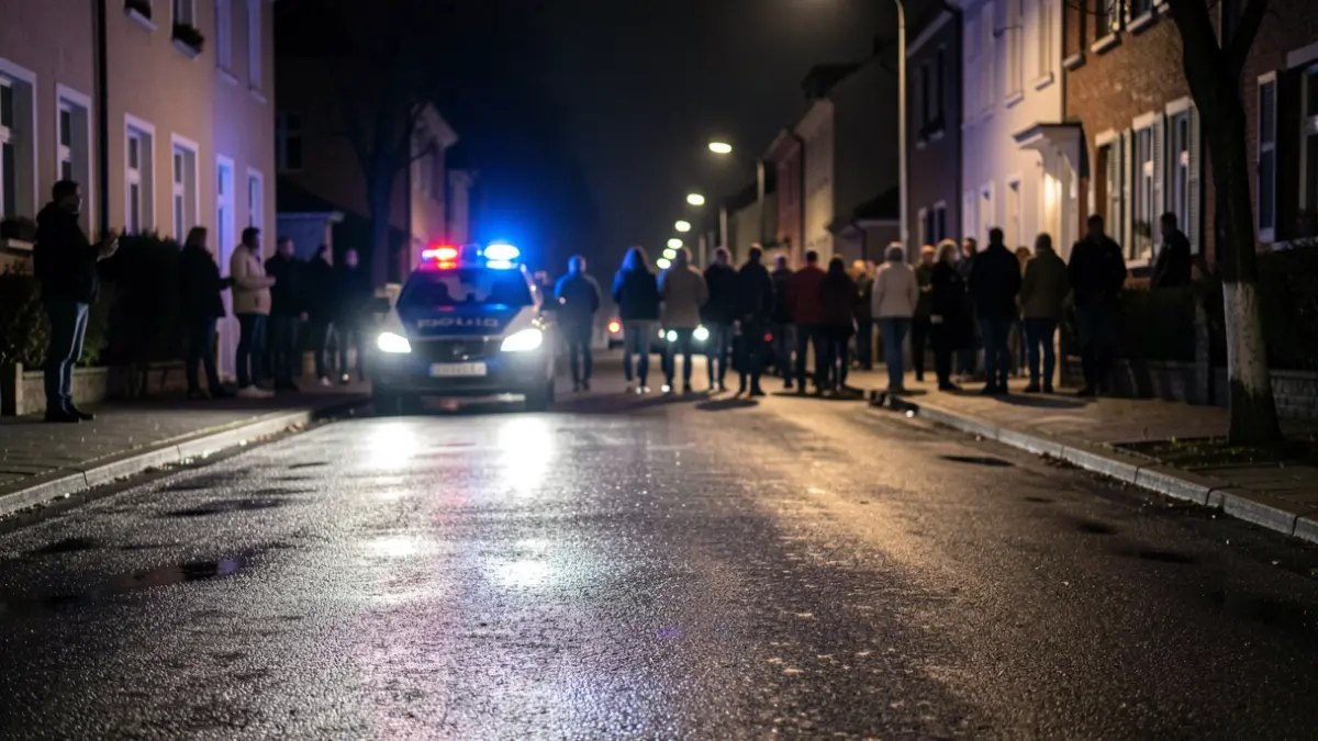 Imagen genérica de luces de emergencia reflejando en una calle mojada por la noche.