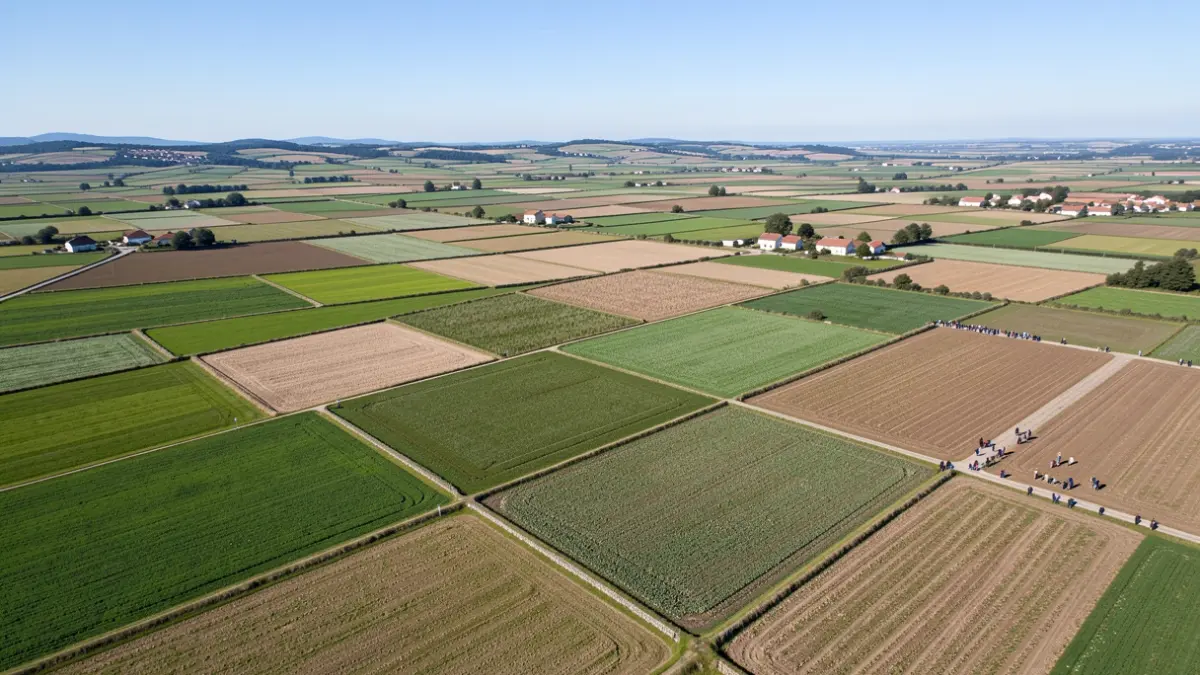 Imagen genérica de campos agrícolas fragmentados y parcelas consolidadas en Galicia.