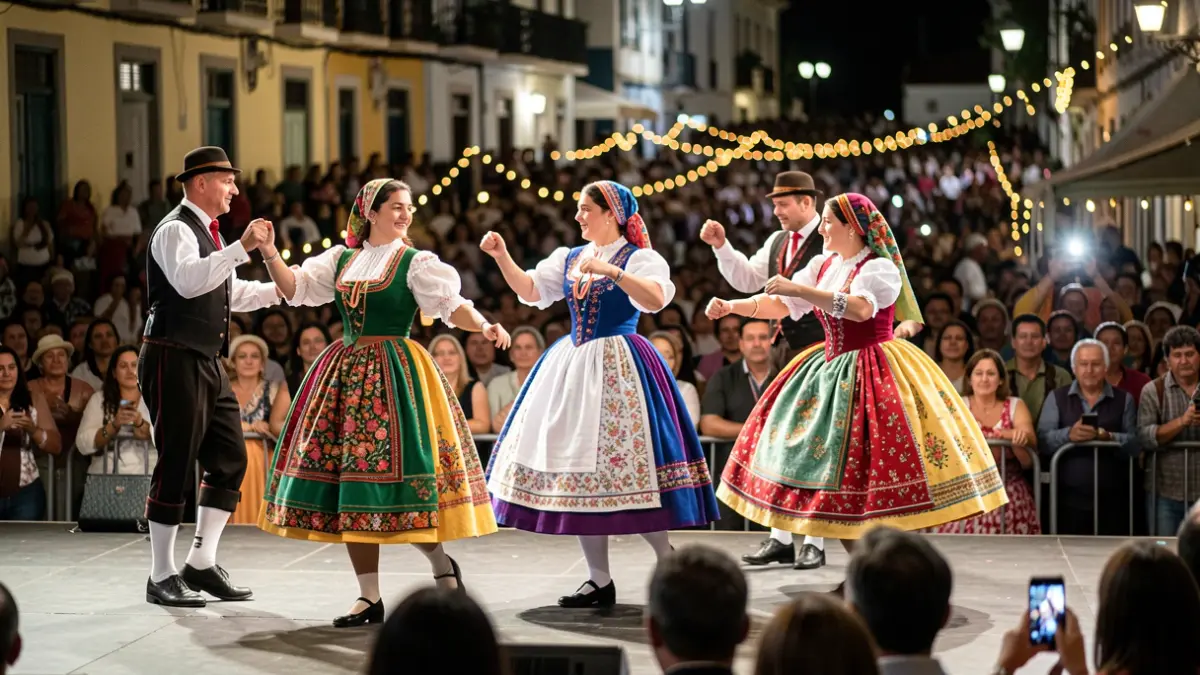 Imaxe xenérica de bailaríns tradicionais galegos actuando nun escenario.
