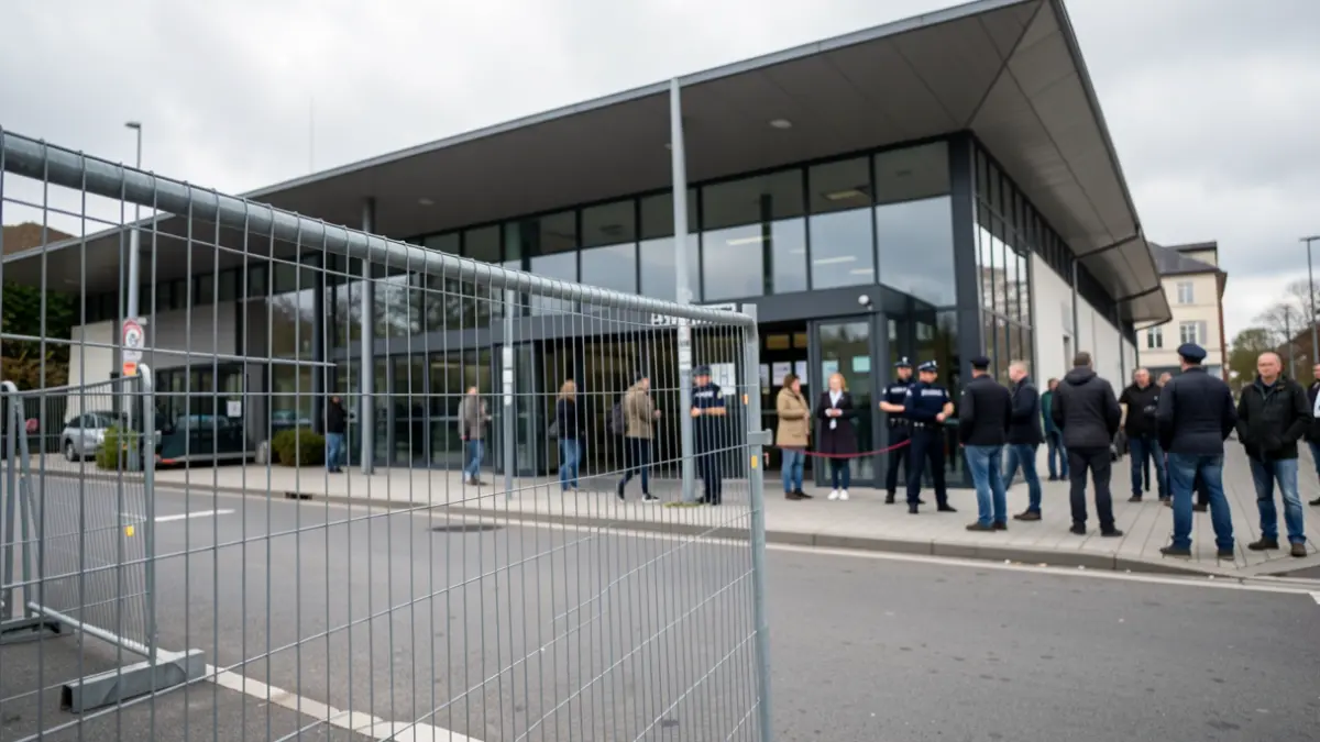 Imaxe xenérica dunha estación de autobuses con obras de peche e presenza de axentes.