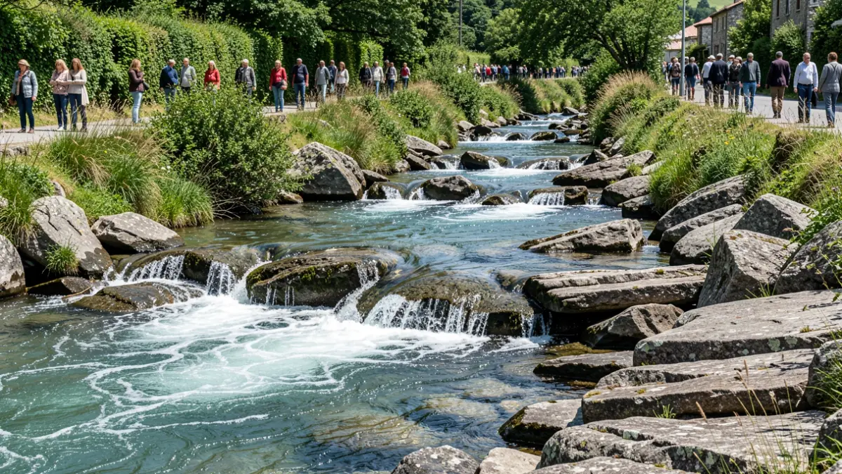 Imagen genérica de un río gallego con vegetación y rocas.