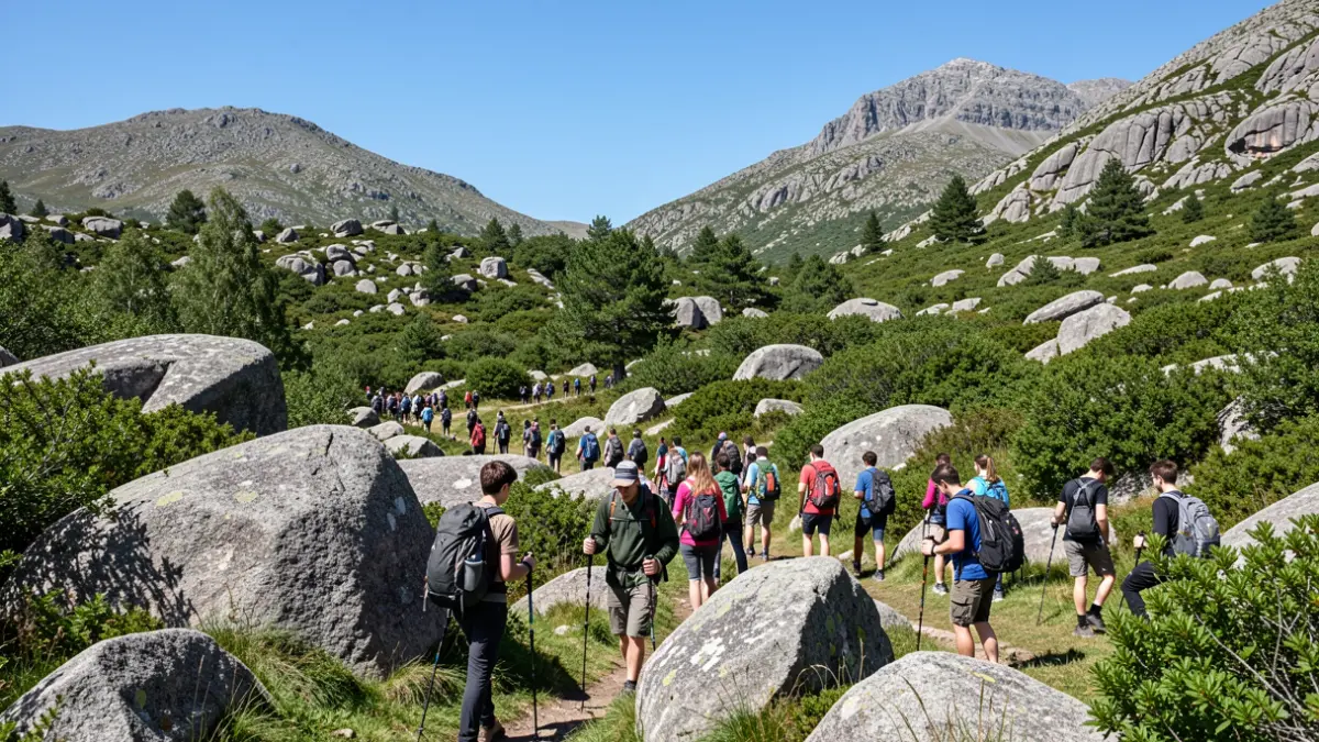 Imagen genérica de jóvenes participando en actividades de montaña y supervivencia en un parque natural de Galicia.