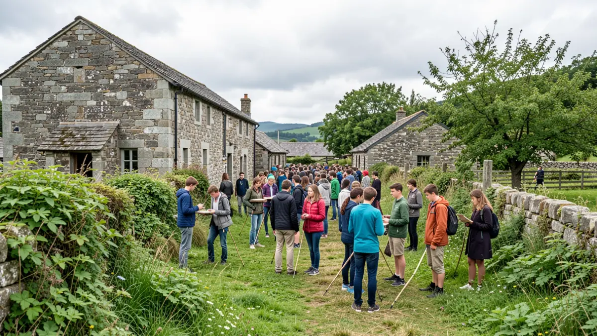 Imagen genérica de jóvenes participando en actividades al aire libre en una granja gallega.
