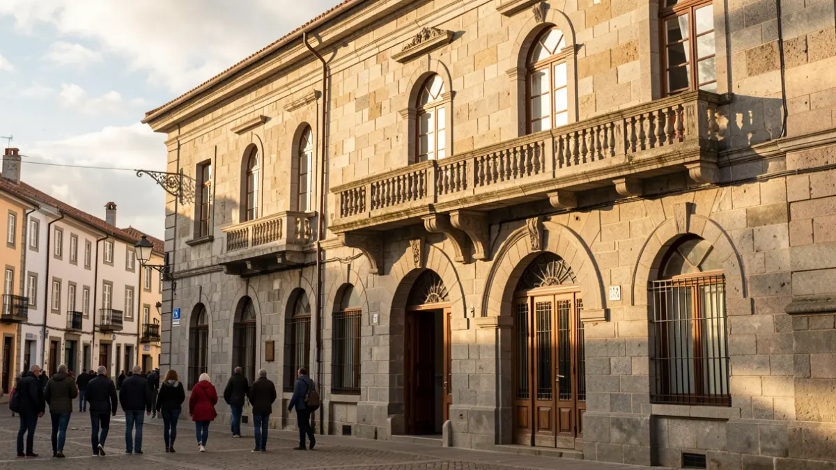 Imaxe xenérica dunha casa consistorial galega con balcón.