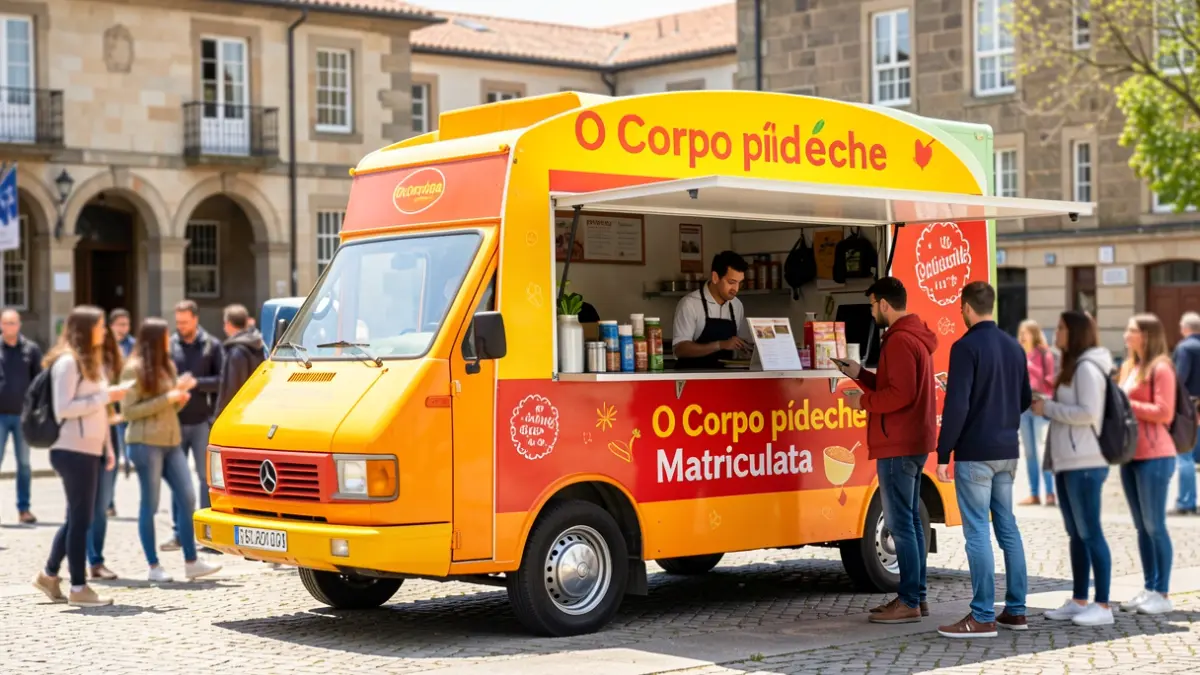 Foodtruck da campaña 'O Corpo pídeche Matriculata' nun campus universitario galego.