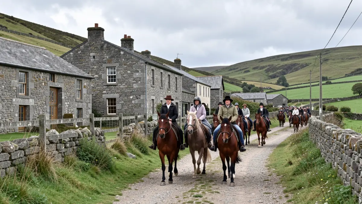 Imaxe xenérica de cabalos e xente nun camiño rural galego.