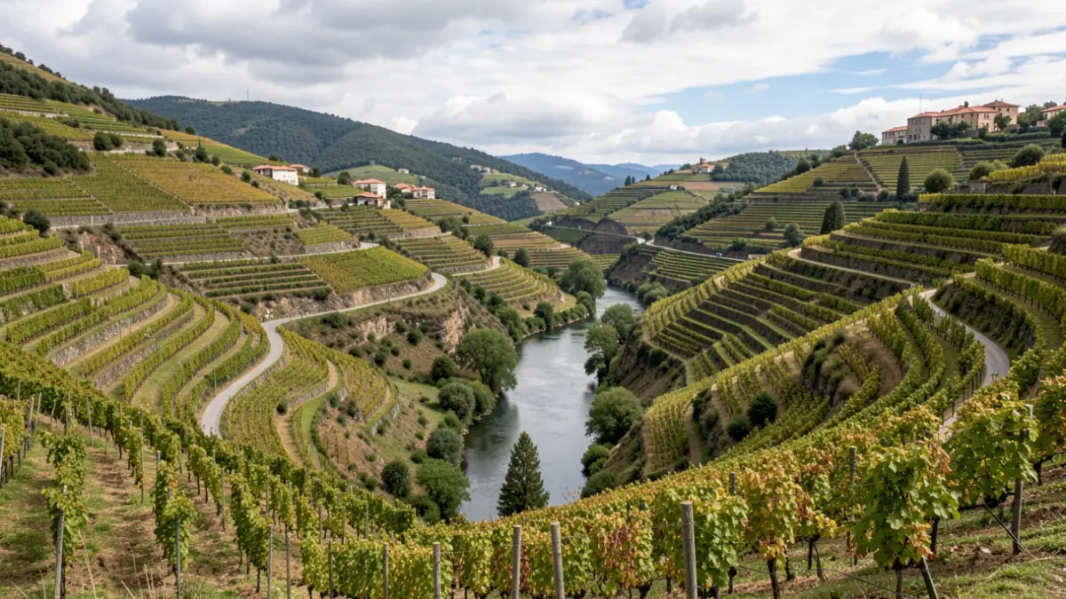 Imaxe xenérica de paisaxe de Ribeira Sacra con viñedos e río.