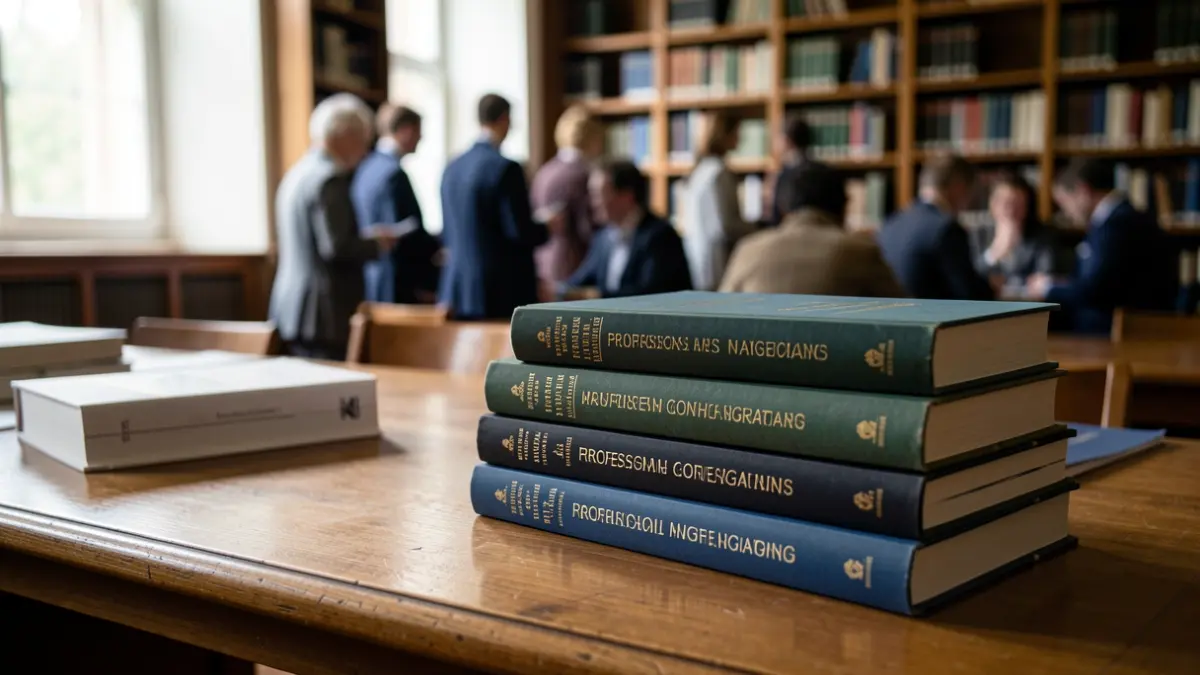 Imagen de una mesa de estudio en una biblioteca universitaria con libros de navegación marítima.