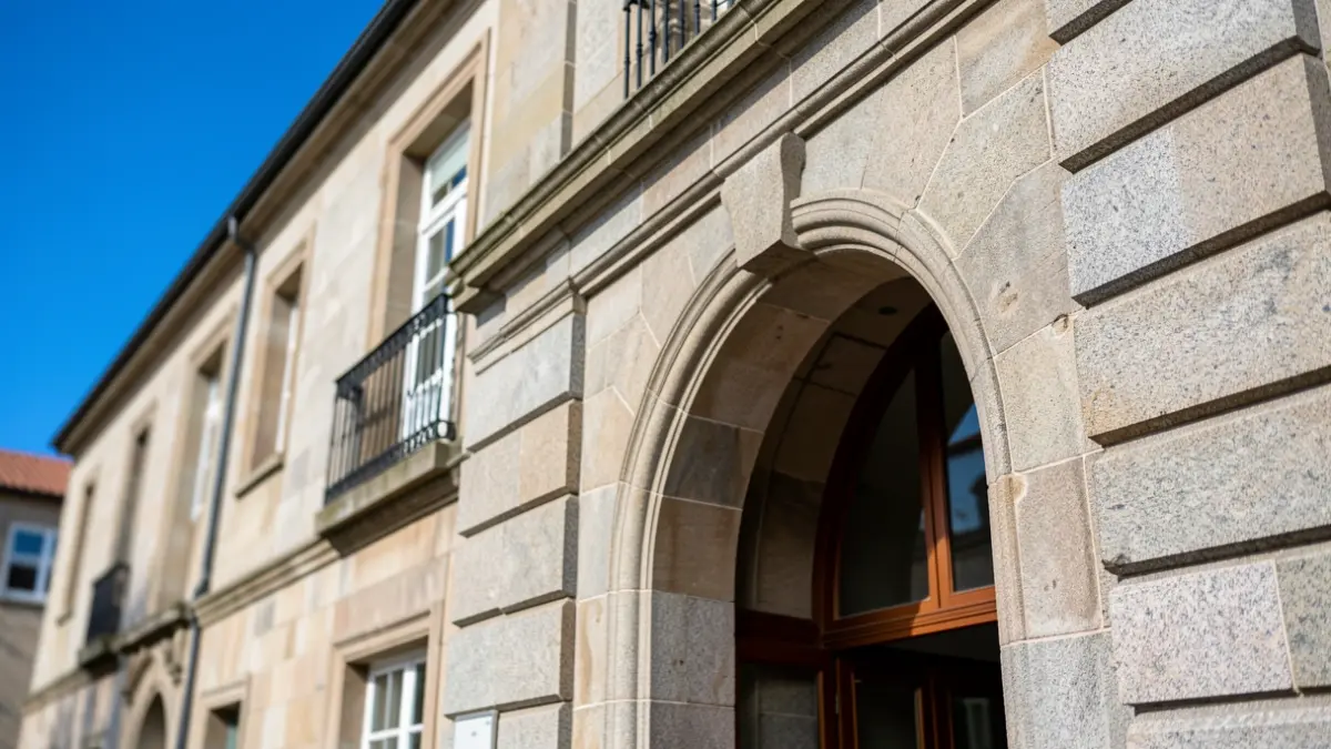 Imagen genérica de un edificio universitario de arquitectura de granito en Galicia.
