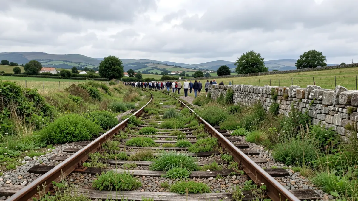 Imagen de un antiguo trazado ferroviario cubierto de vegetación en Galicia.