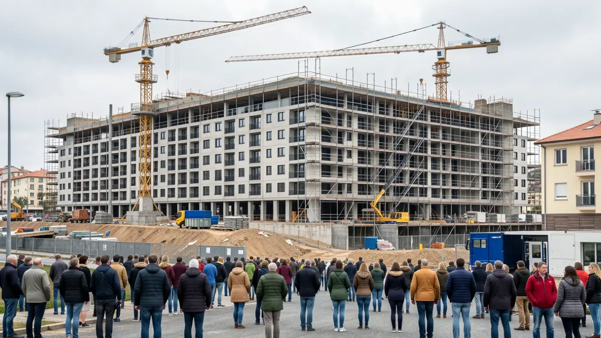 Imaxe dunha obra de vivendas públicas en Navia, Vigo.