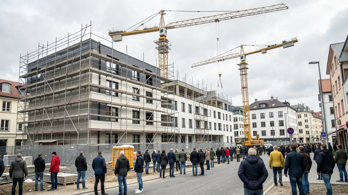 Imaxe xenérica dunha obra de construción de vivenda pública nunha contorna urbana.