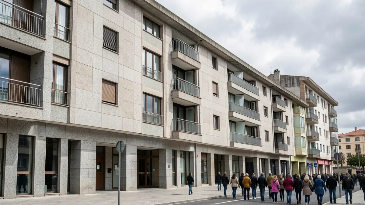 Imaxe dun edificio de vivendas de promoción pública en Galicia.