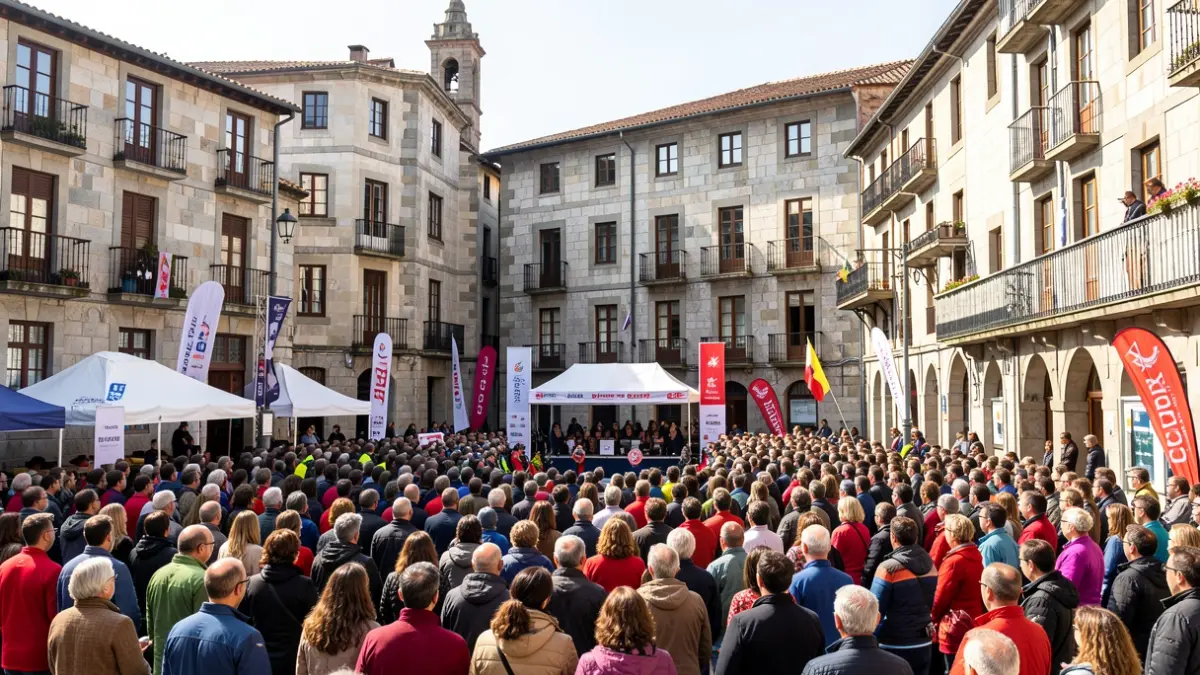 Imaxe xenérica dunha praza galega con xente reunida.