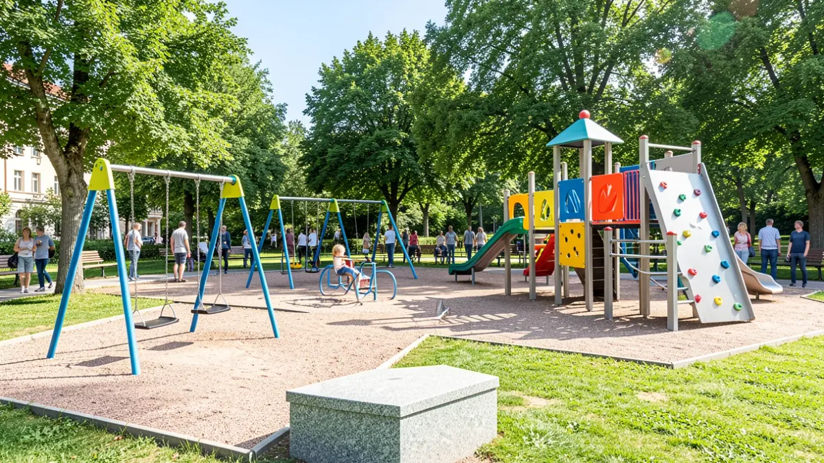 Imagen de una nueva área de juego inclusiva y segura en un parque de Galicia.