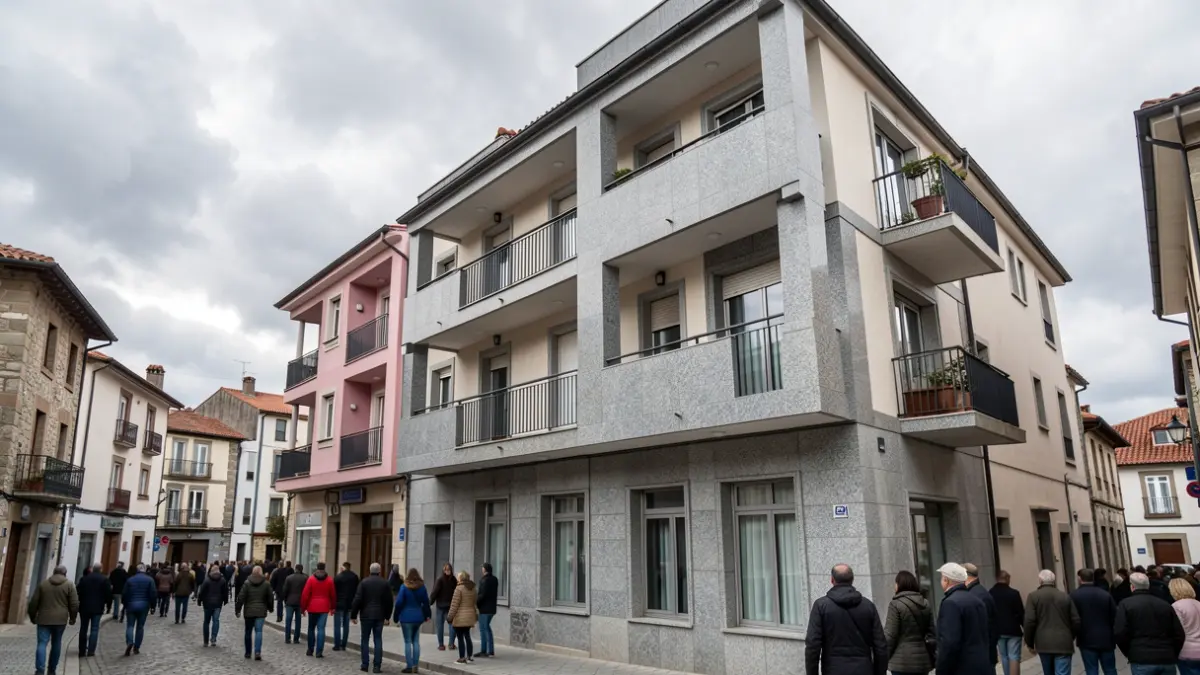 Imagen genérica de fachada de edificio de vivienda de promoción pública en Galicia.