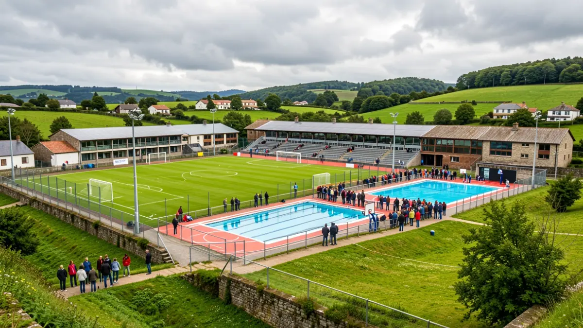 Imaxe xenérica dun complexo deportivo en Galicia con varios campos e instalacións.