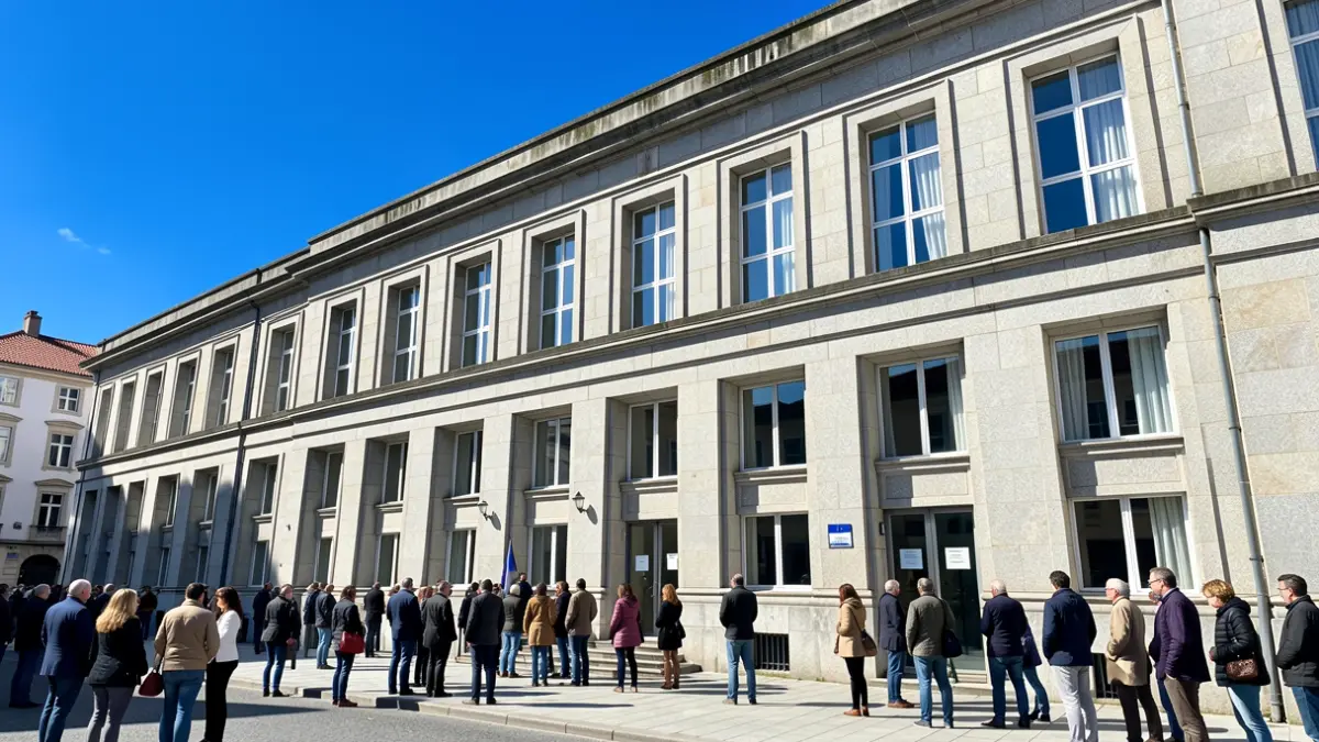 Imaxe xenérica dun edificio institucional da Xunta de Galicia con ceo despexado.