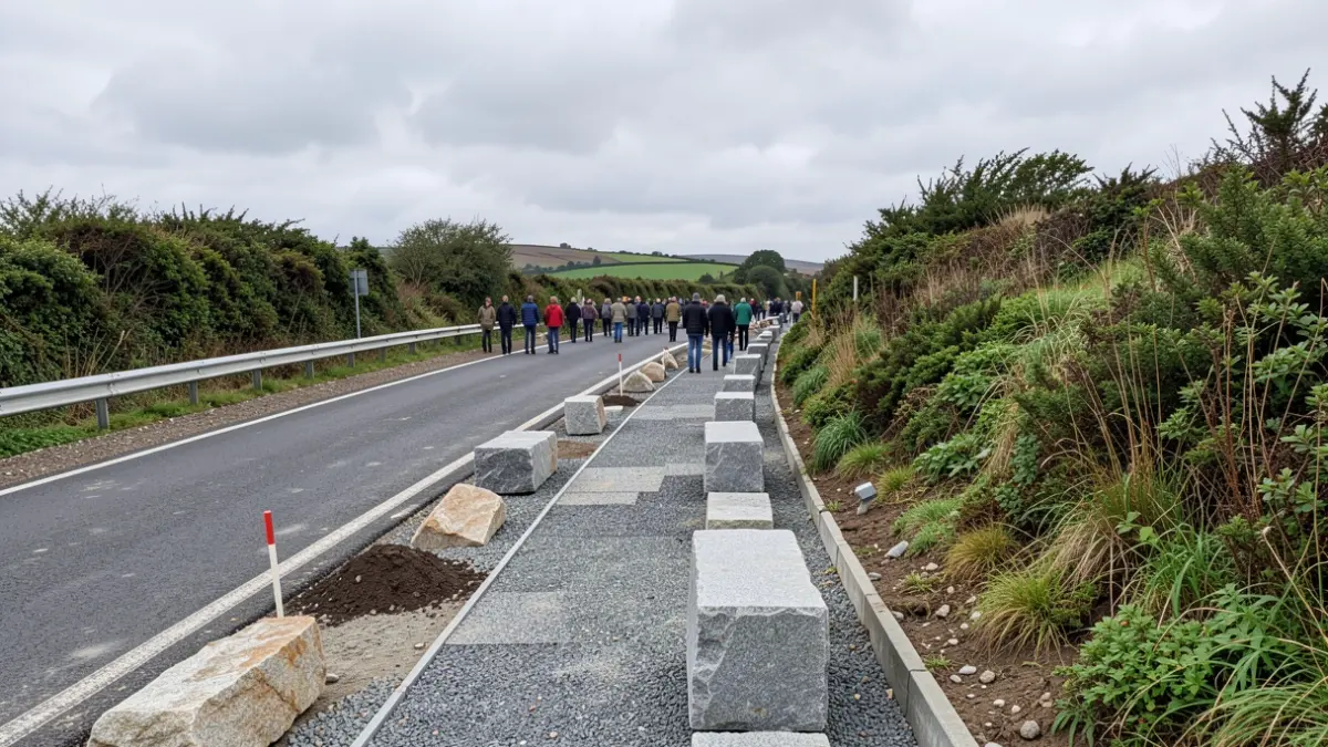 Imaxe xenérica de obras dunha senda peonil nunha estrada galega.