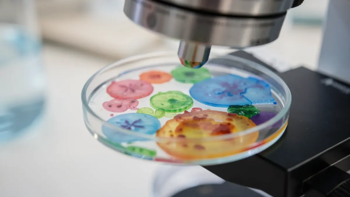 Imaxe xenérica de mostra de laboratorio baixo microscopio.