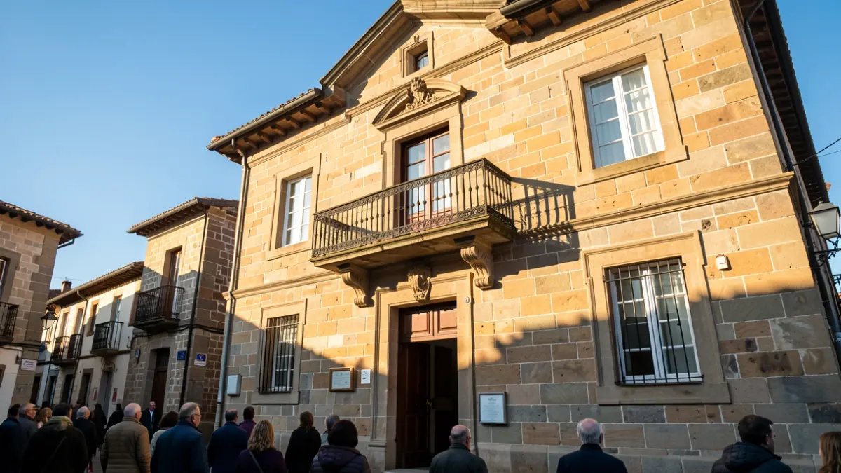 Imagen genérica de un ayuntamiento gallego de piedra con balcón ornamentado.