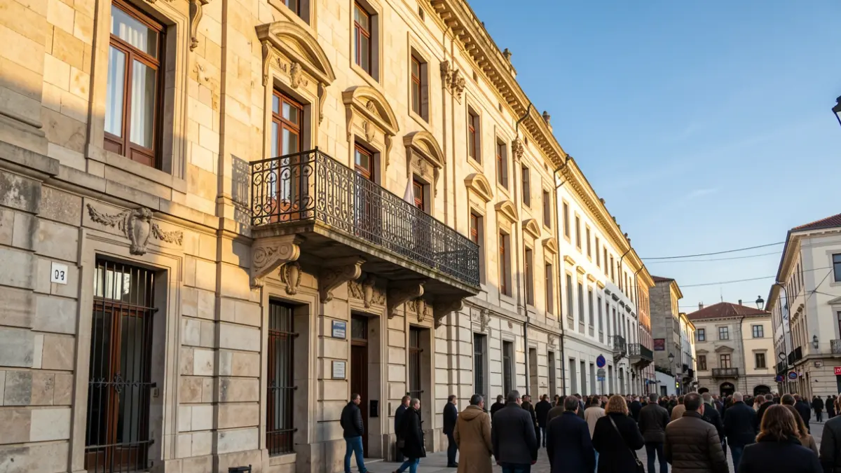Fachada de la casa consistorial de Bueu en una tarde soleada.