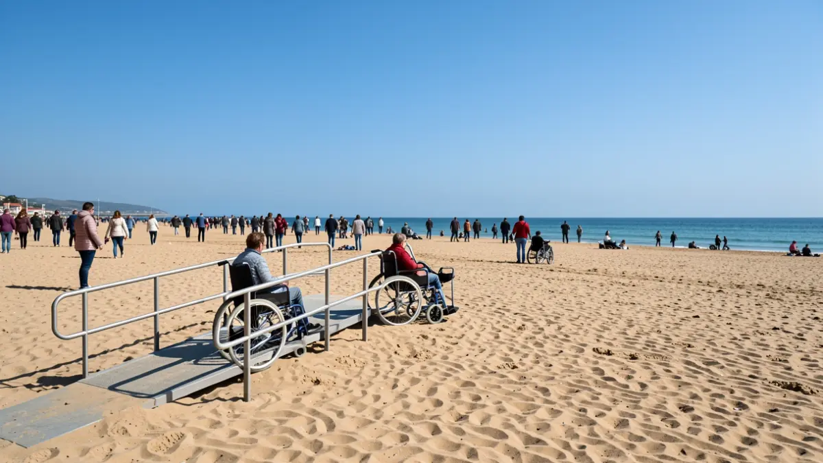 Imagen genérica de playa accesible con equipamiento adaptado.