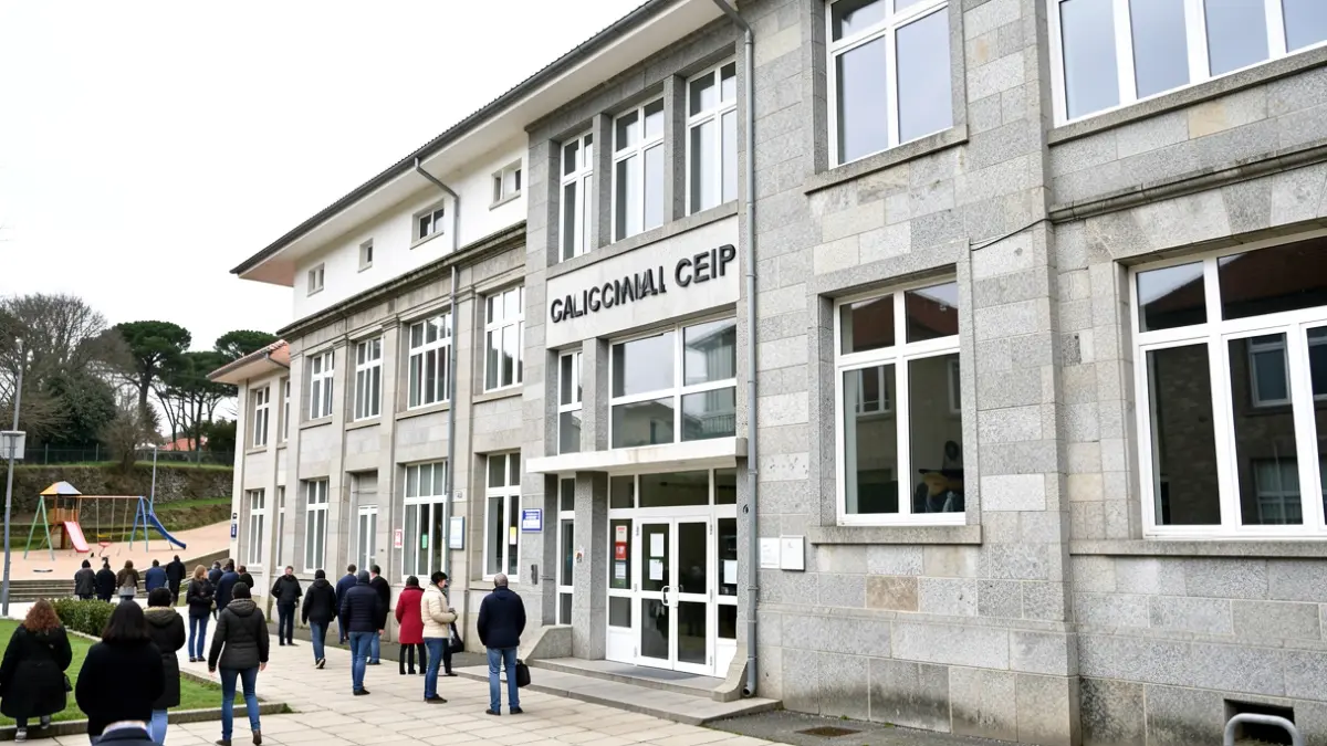 Imaxe xenérica dun colexio público galego con detalles de granito.