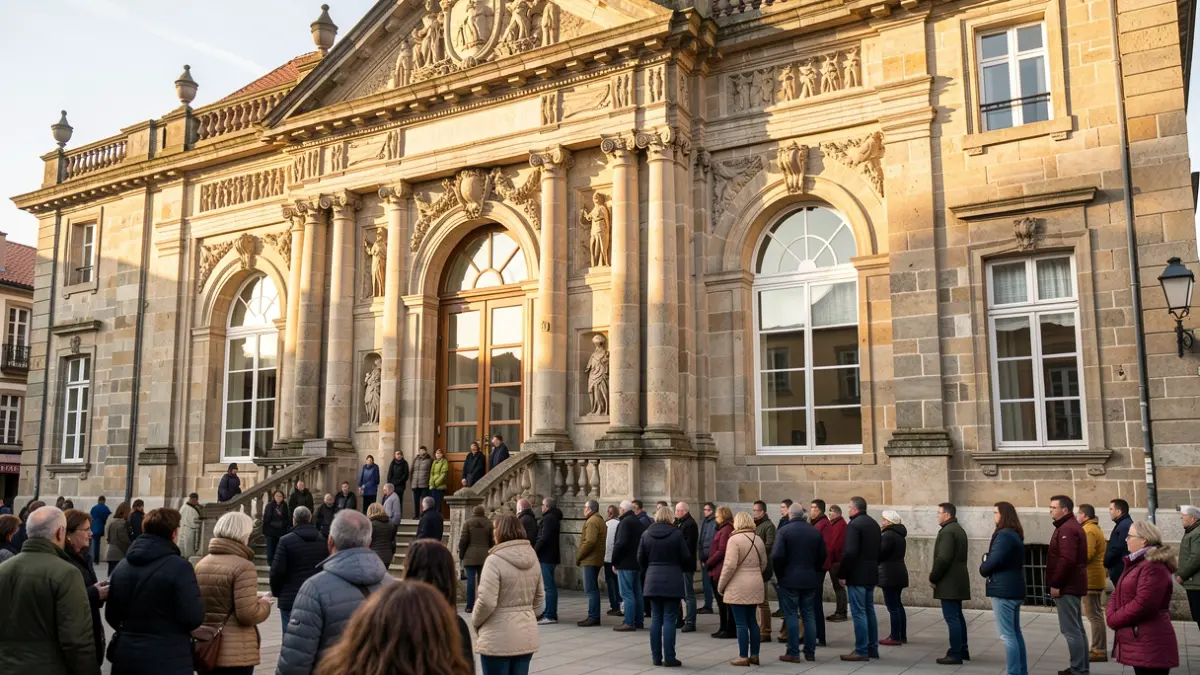 Imagen genérica de un centro cultural con fachada de piedra gallega bajo el sol de la tarde.
