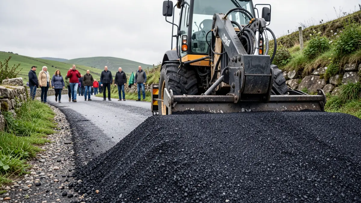 Imaxe xenérica de equipamento de pavimentación de estradas en Galicia.