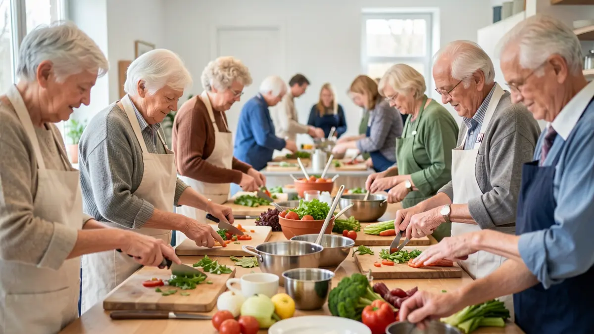 Imagen genérica de personas mayores participando en un taller de cocina saludable.