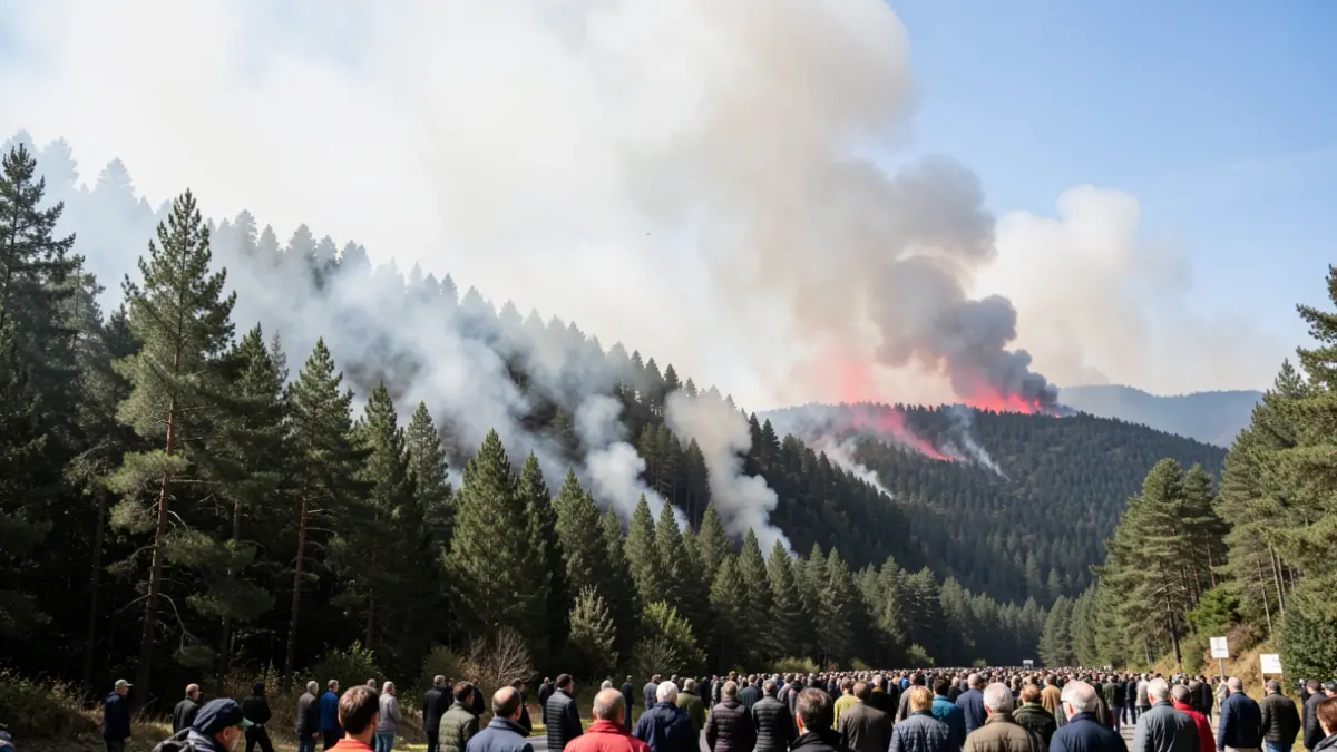 Imagen genérica de incendio forestal con humo y resplandor rojo.