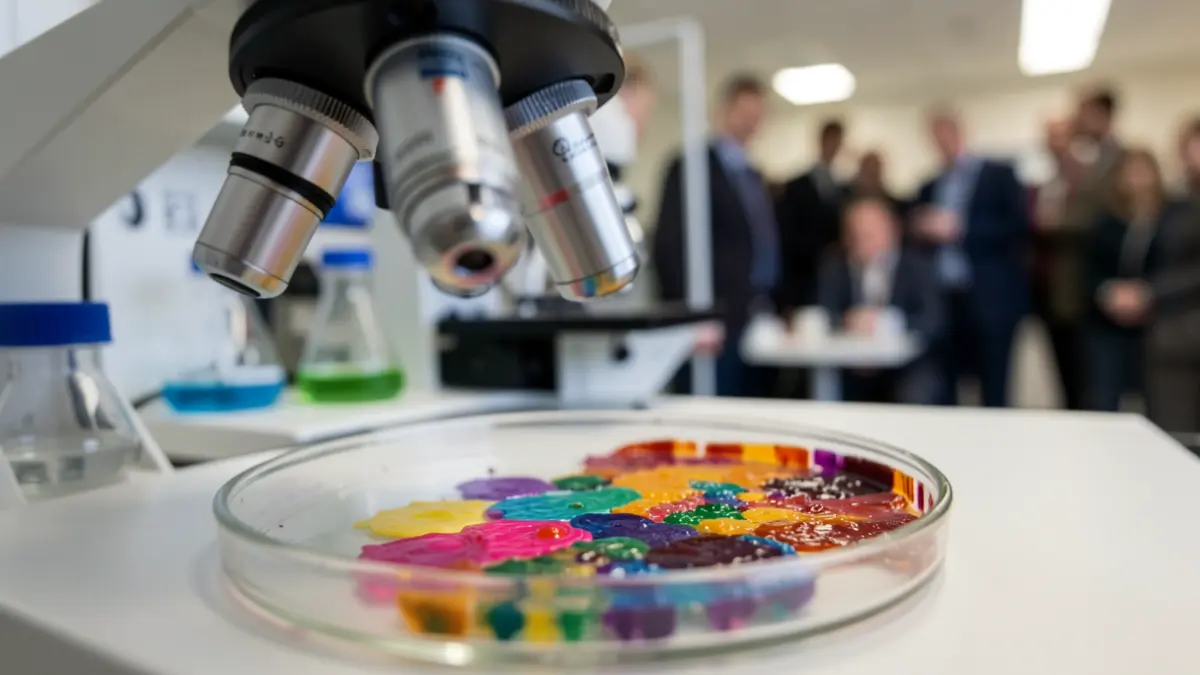 Imaxe xenérica dun microscopio e unha placa de Petri nun laboratorio.