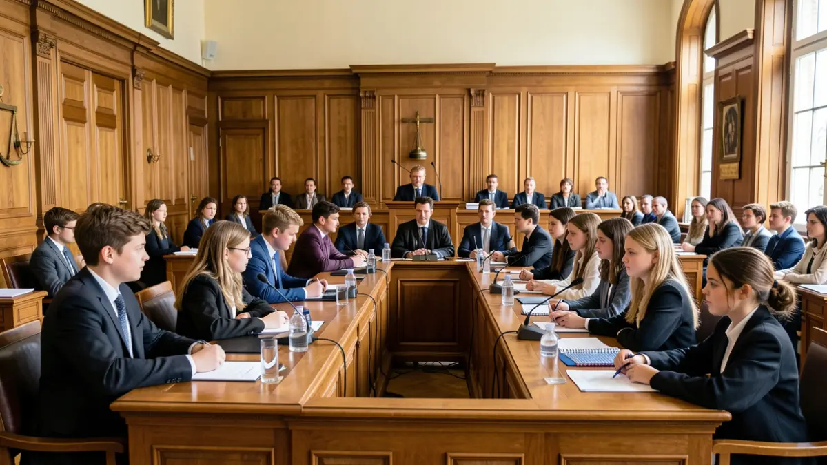 Imagen genérica de juicio simulado con estudiantes.