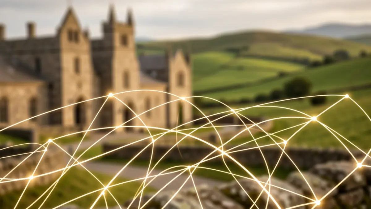 Imagen genérica de conexiones digitales sobre un paisaje gallego.