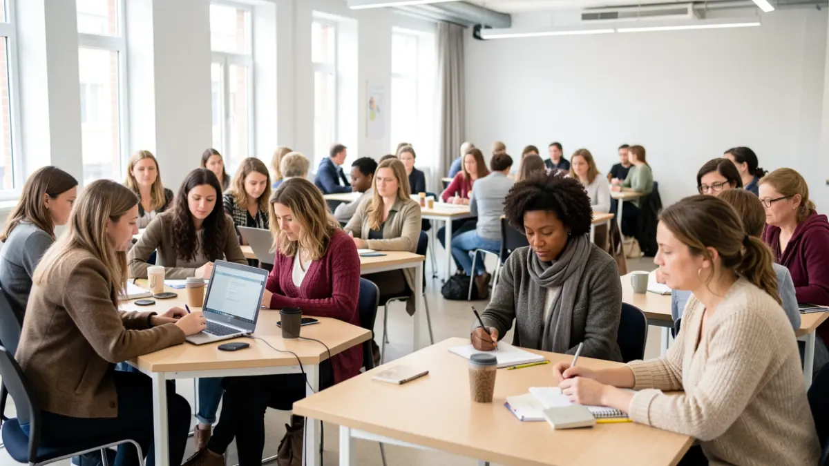 Imaxe xenérica de mulleres participando nun obradoiro de orientación laboral.