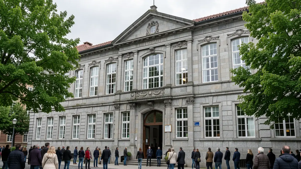 Imaxe xenérica dunha facultade de enxeñaría galega con arquitectura de granito.