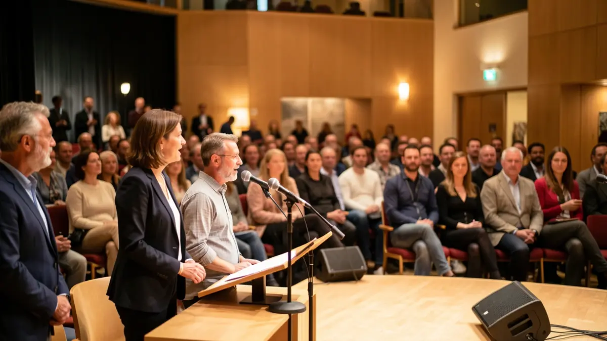 Imagen genérica de un auditorio cultural con gente y un escenario.