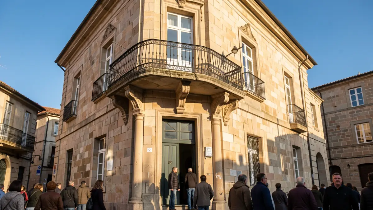Imagen genérica de un edificio institucional gallego con detalles arquitectónicos.