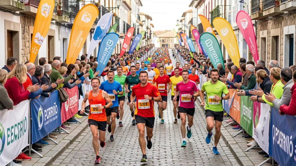 Imaxe dunha carreira popular en O Porriño con moitos participantes.