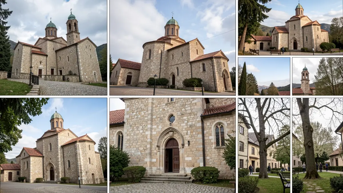 Imagen de una exposición de fotografía sobre el Monasterio de Oseira, con diferentes puntos de vista artísticos.