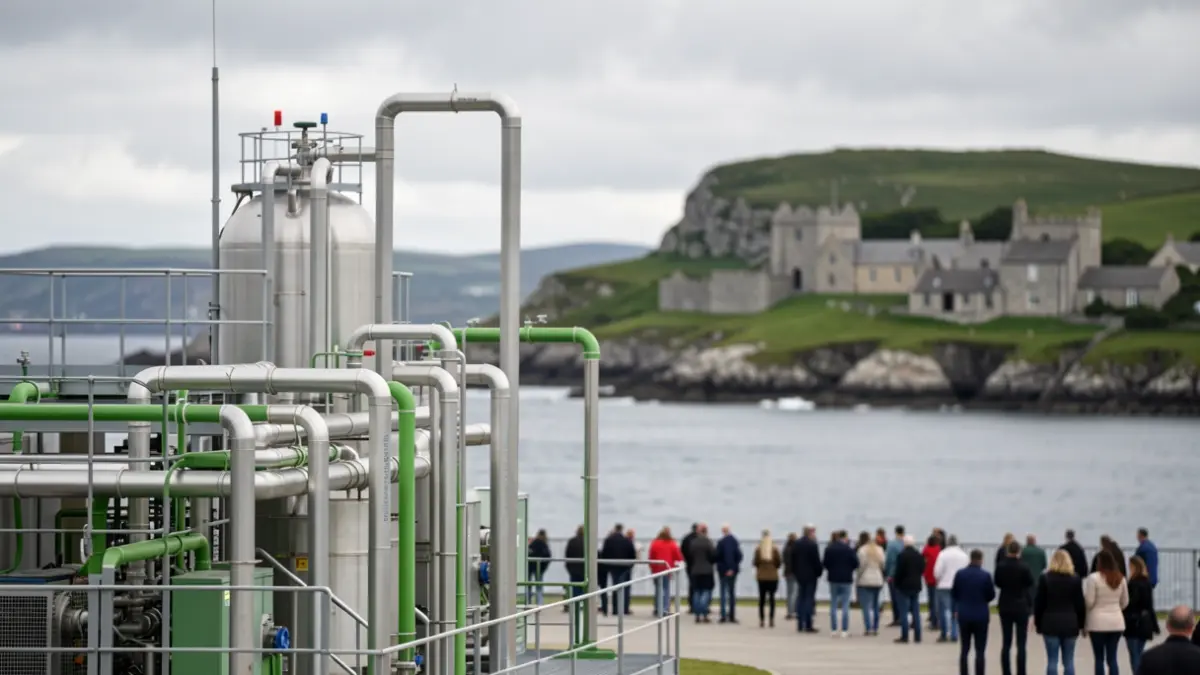 Imaxe xenérica de instalacións industriais de hidróxeno verde en Galicia.