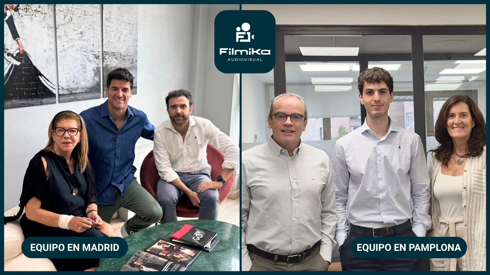 Equipo de Filmika Audiovisual nas súas oficinas de Madrid e Pamplona.