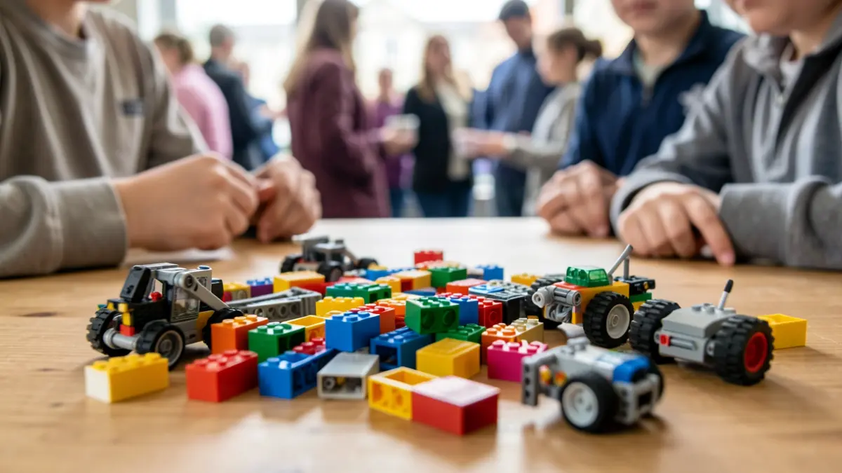 Imagen genérica de piezas de LEGO y componentes robóticos sobre una mesa.