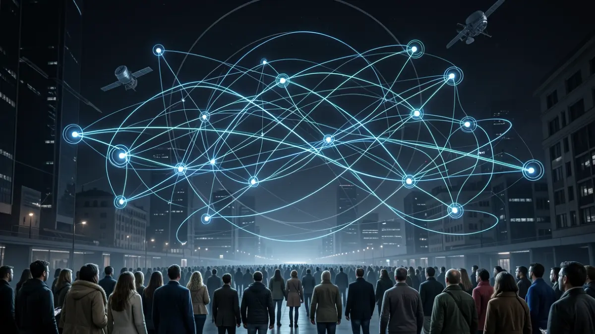 Imaxe xenérica de redes de comunicación avanzadas con liñas de datos brillantes.