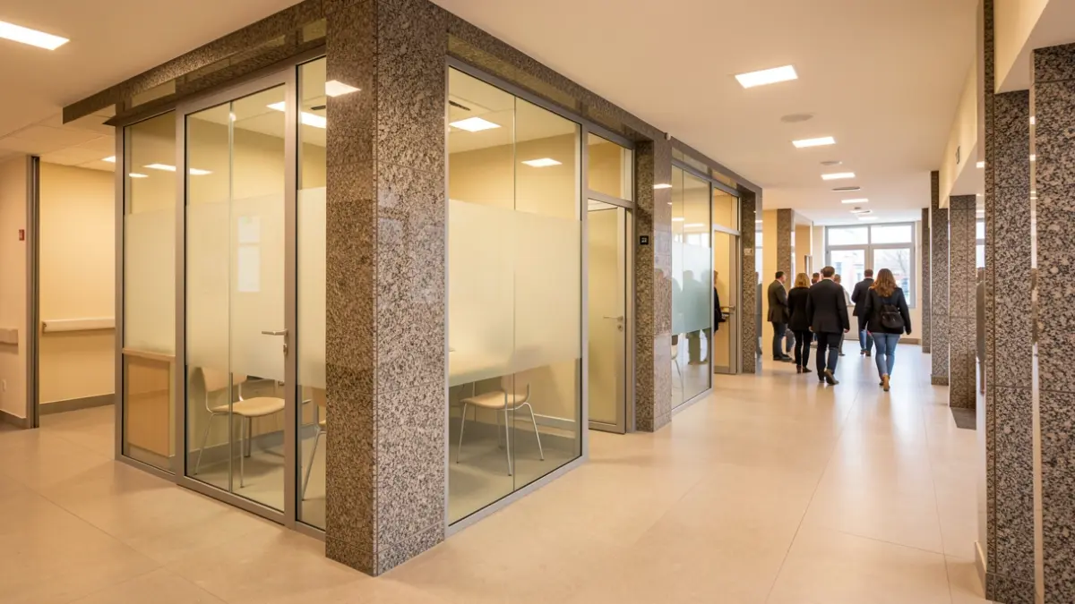 Imagen genérica de interiores de centros de salud gallegos con cabinas de atención individualizadas.